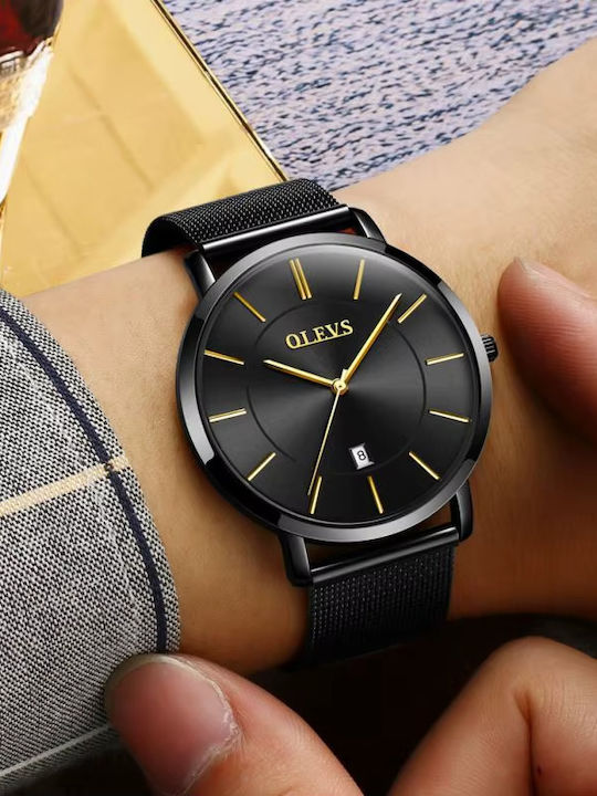 Olevs Women's Watch with Black Metal Bracelet