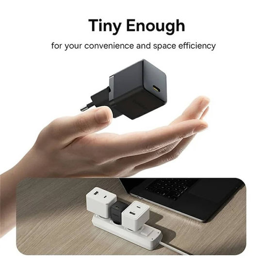 Baseus Φορτιστής με Θύρα USB-C και Καλώδιο USB-C - USB-C 20W Power Delivery Μαύρος (Palm)