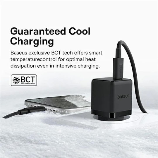 Baseus Φορτιστής με Θύρα USB-C και Καλώδιο USB-C - USB-C 20W Power Delivery Μαύρος (Palm)