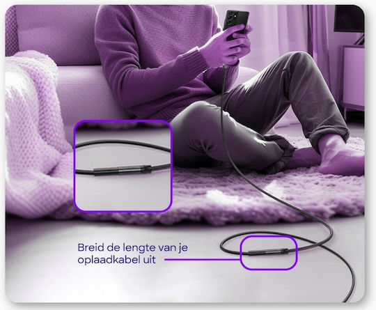 Buddi Braided USB 2.0 Cable USB-C male - USB-C female 60W Black 2m