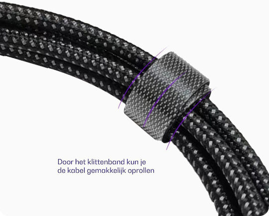 Buddi Braided USB 2.0 Cable USB-C male - USB-C female 60W Black 1m