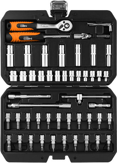 Topex Mehrfachnüsse T-Griff Lange mit Vierkant-Antrieb 1/4", HEX Set 55Stück