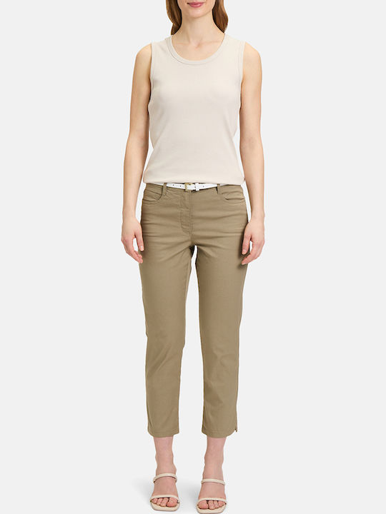 Women's Fabric Capri Trousers Slim Fit Olive