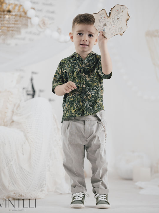 Baptism Suit for Boy Floral-Grey Exc5406 Vinteli Vn-exc5406