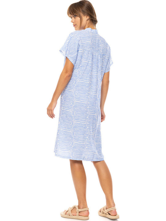 Damen Bademode Pink Label Ice Blue Geo Viskose Kurzarm