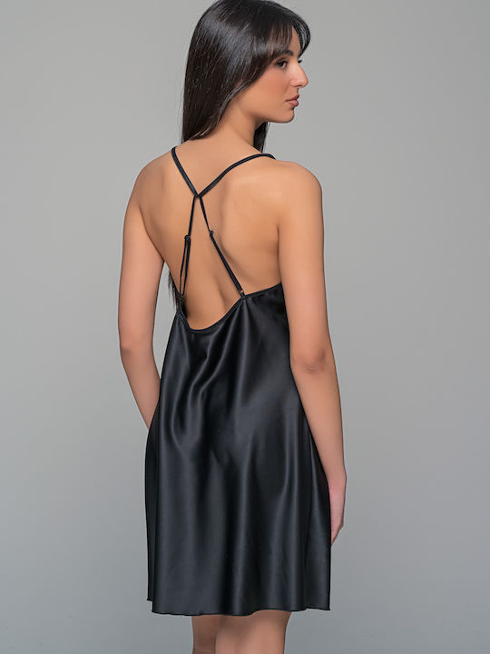 Σετ Διάφανο Κιμονό Σατέν Νυχτικάκι String Μαύρο Set3448_5365-μαύρο Set3448_5365-μαύρο Μαύρο