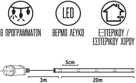 Christmas Light Tube Warm White 220V 400 Light Bulbs Programmable with Controller 20m IP44