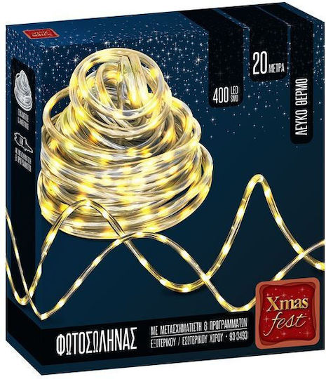 Christmas Light Tube Warm White 220V 400 Light Bulbs Programmable with Controller 20m IP44
