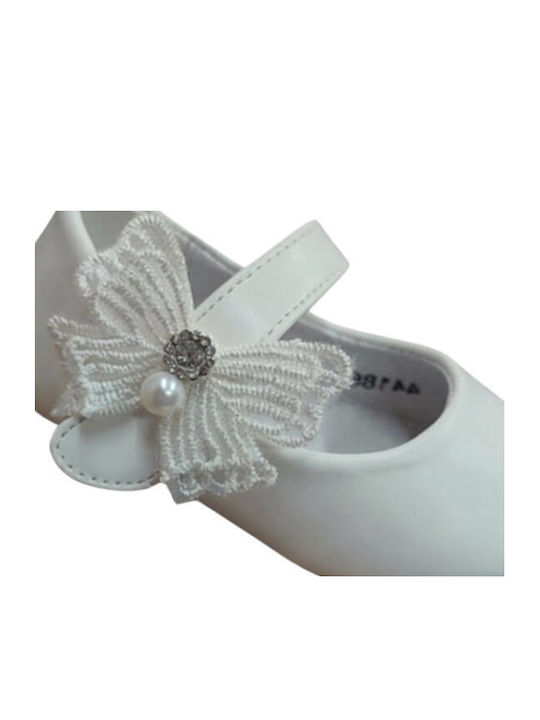 Kids Leather Ballerinas with Hoop & Loop Closure White