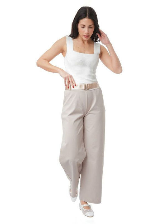 Beige Baumwollhose mit Gürtel