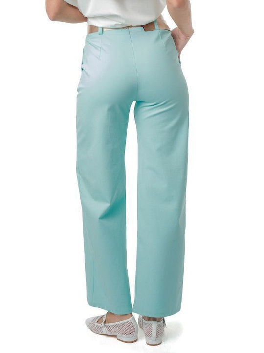 Mint Cotton Trousers with Belt