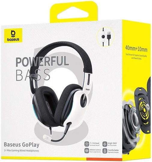 Baseus GoPlay 1+ Max Over Ear Gaming Headset με σύνδεση USB Λευκό for PC