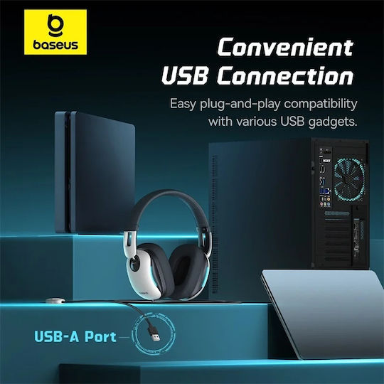 Baseus GoPlay 1+ Max Over Ear Gaming Headset με σύνδεση USB Λευκό for PC