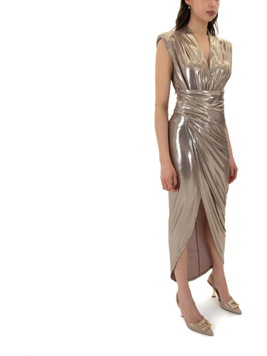 Summer Maxi Evening Drape Gold Dress