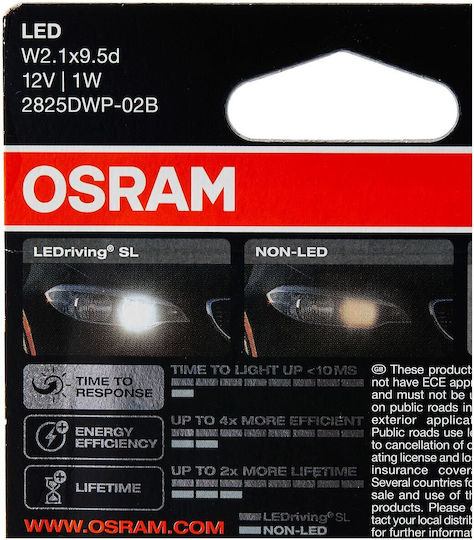 Osram Lamps Car W5W / W2.1X9.5D / T10 LED 6000K Cold White 12V 1W 2pcs