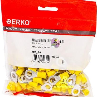 Insulated Eyelet Terminal Koe 6mm M8 100pcs Erko