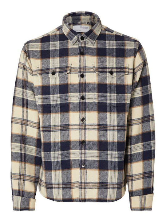 Herrenhemden Langärmeliges Overshirt in Breite Linie Geprüft Braun