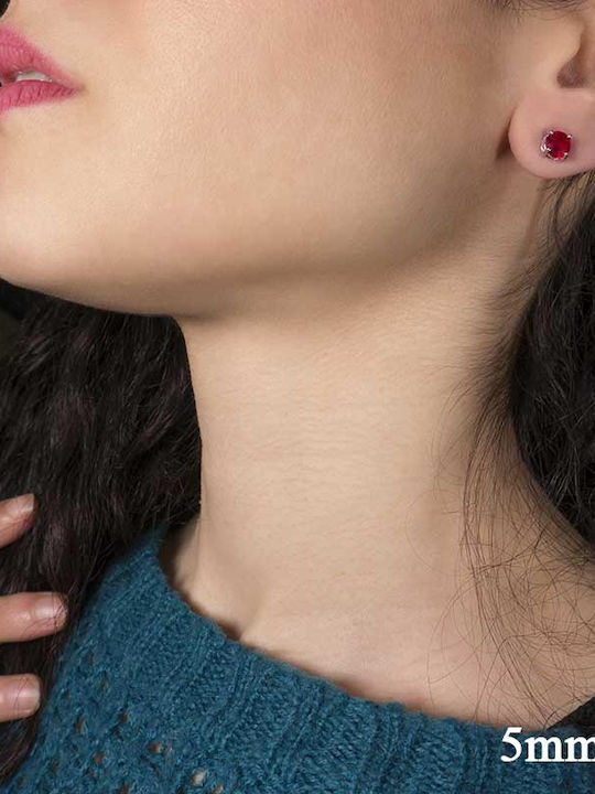 Theodora's Jewellery Ανδρικά Σκουλαρίκια Καρφωτά από Ασήμι με Πέτρες Κόκκινα