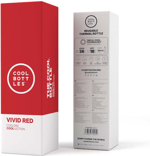 Cool Bottles Μπουκάλι Θερμός Ανοξείδωτο 500ml Έντονο Κόκκινο