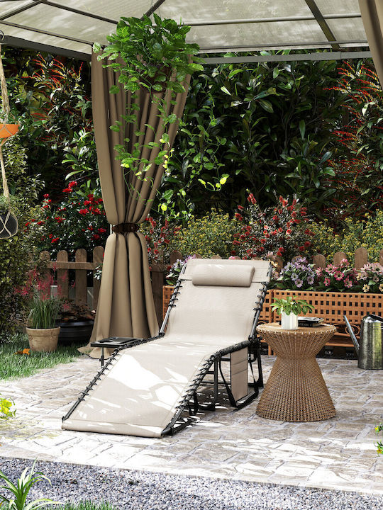 Deckchair Metallic with Cushion Beige with Table 60x190x31cm.