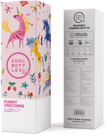 Cool Bottles Kids Water Bottle Unicorn Stainless Steel Funny Unicorns 350ml (Various Designs/Colours)