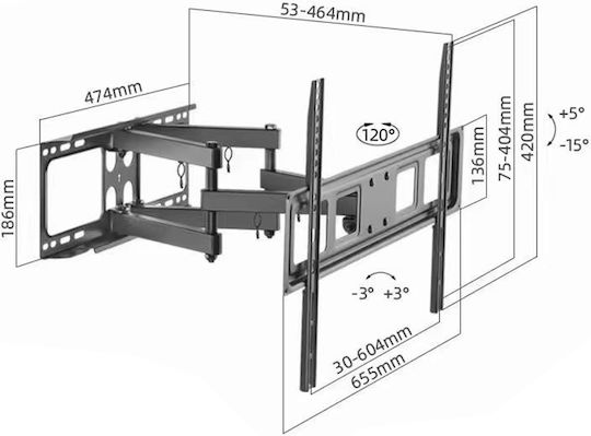 KAL Electronics L580 Βάση Τηλεόρασης Τοίχου με Βραχίονα έως 80"