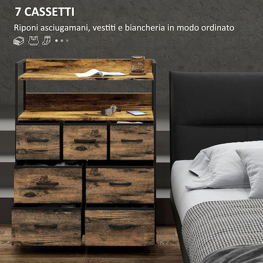 Wooden & Metallic Chest of Drawers Καφέ Και Μαύρο with Fabric Coating 79x29x101cm
