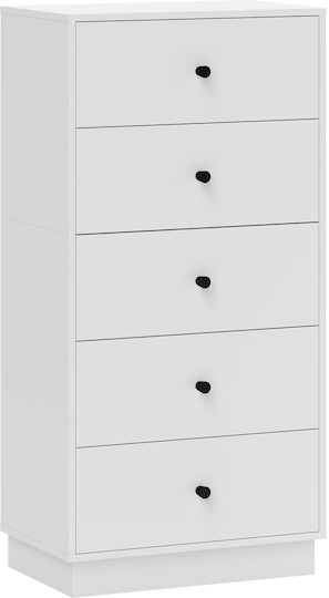 Wooden Chest of Drawers with 5 Drawers White 47x29x95cm