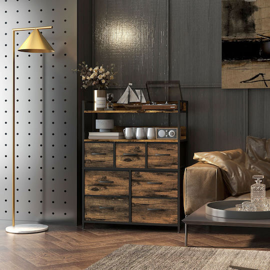 Wooden & Metallic Chest of Drawers Καφέ Και Μαύρο with Fabric Coating 79x29x101cm