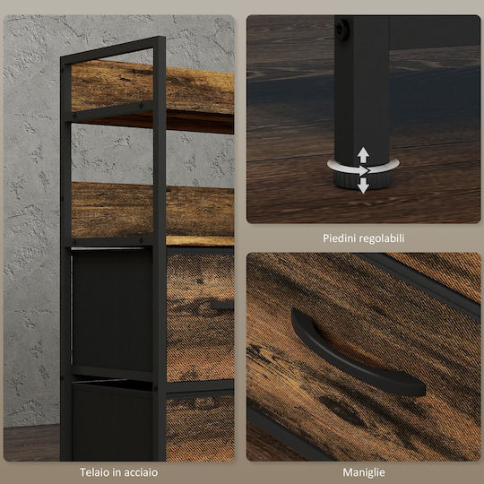 Wooden & Metallic Chest of Drawers Καφέ Και Μαύρο with Fabric Coating 79x29x101cm