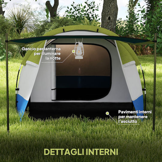 Outsunny Camping Tent Tunnel Green with Double Cloth 3 Seasons for 3 People 420x200x150cm