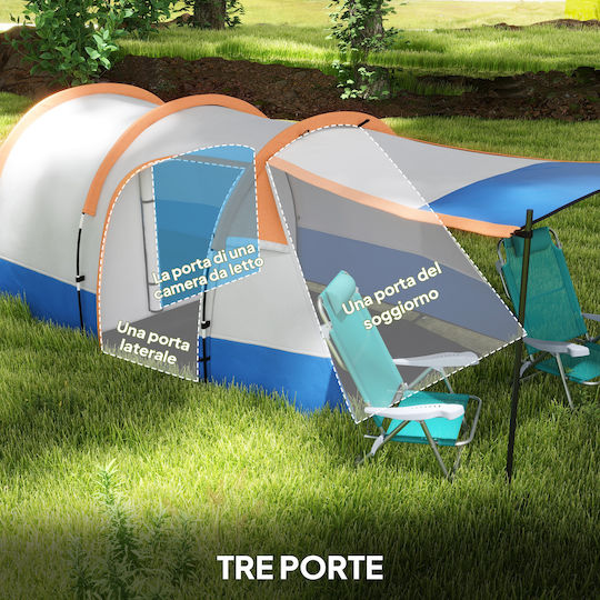 Outsunny Outsunny Camping Tent Tunnel Orange with Double Cloth 3 Seasons for 3 People 420x200x150cm