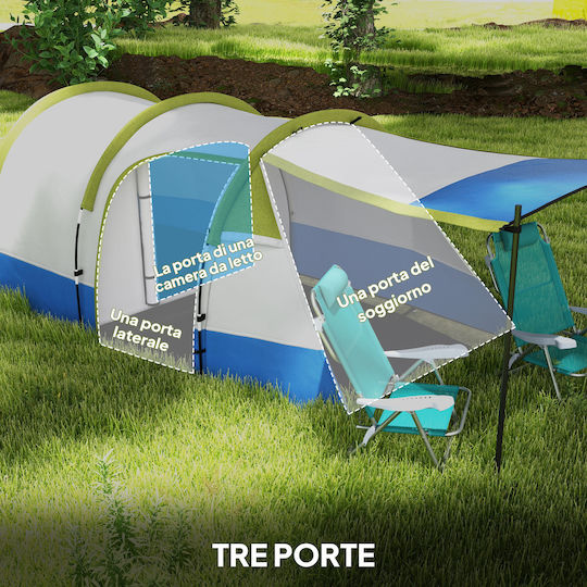 Outsunny Camping Tent Tunnel Green with Double Cloth 3 Seasons for 3 People 420x200x150cm