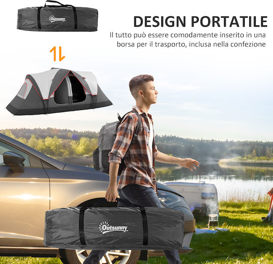 Outsunny Σκηνή Camping Τούνελ Γκρι με Διπλό Πανί 3 Εποχών για 6 Άτομα 450x215x180εκ.
