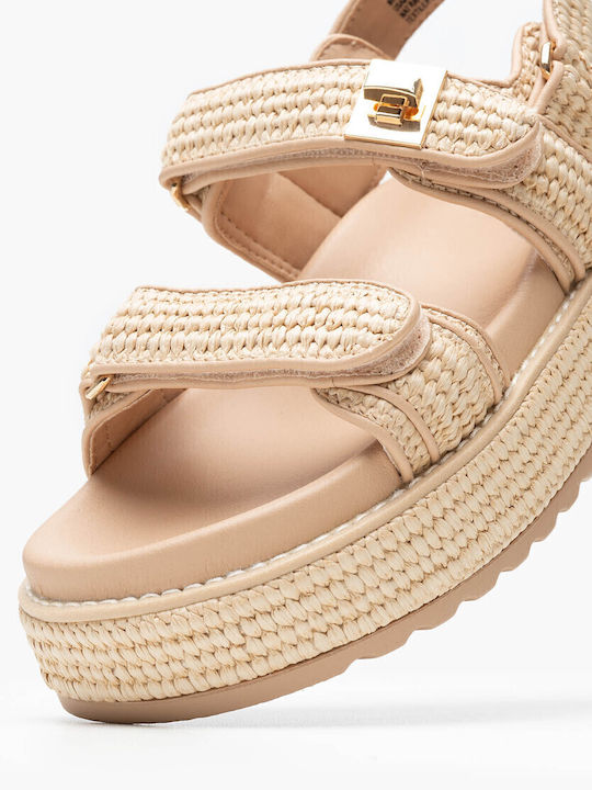 Bigmona Γυναικεία Σανδάλια Flatforms Μπεζ