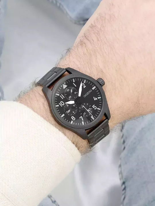 Oozoo Timepieces Herrenuhr 42mm Batterie mit Schwarz Metallarmband