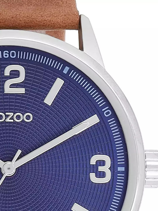 Oozoo Timepieces Ανδρικό Ρολόι 45mm Μπαταρίας με Καφέ Δερμάτινο Λουράκι
