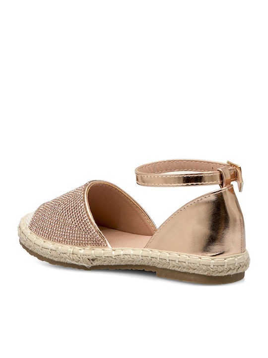 Exe Kids Espadrilles Girl-casual-extra Light-anatomic-extra Soft/comfort-memory Foam Pink Gold Strass Synthetic Smooth Leather