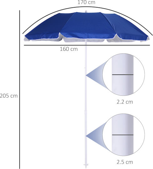 Outsunny Σπαστή Ομπρέλα Θαλάσσης Διαμέτρου 1.7m Μπλε