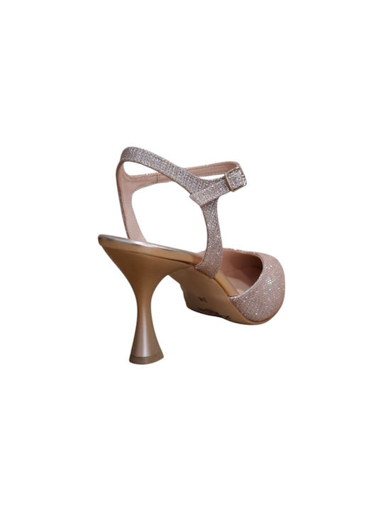 Leather Gold High Heels with Strap