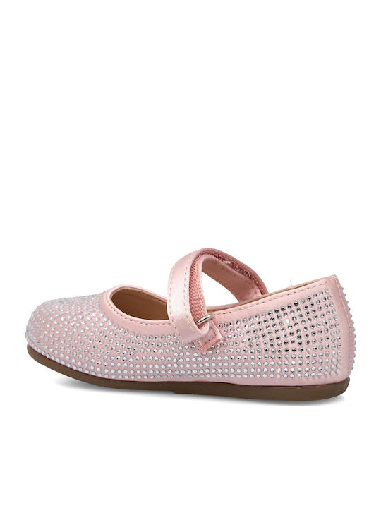 Kids Leather Ballerinas with Hoop & Loop Closure Pink