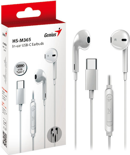 Genius 31710030401 In-ear Handsfree Ακουστικά με Βύσμα USB-C Λευκό