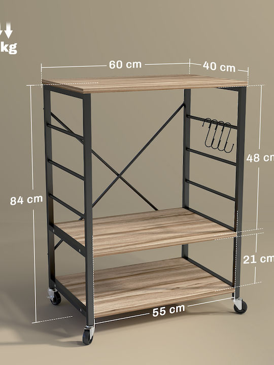 HomCom Metallic Kitchen Trolley 3 Tiers Gray 60x40x84cm