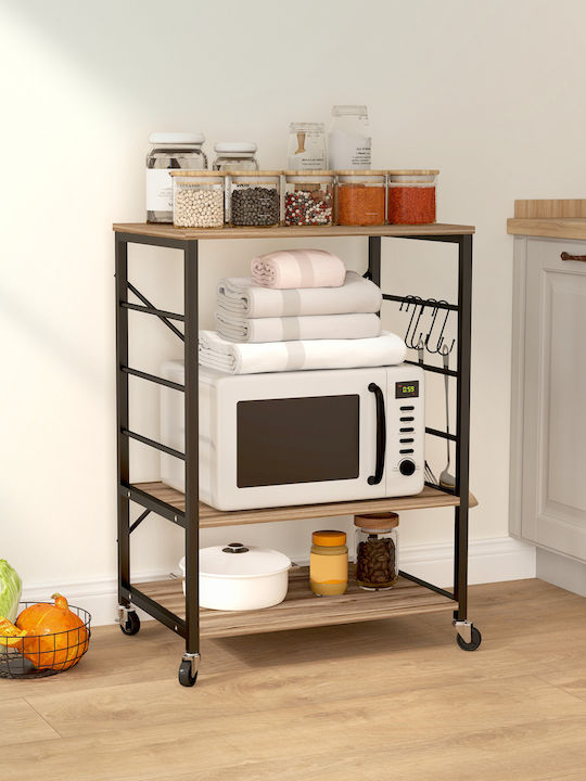HomCom Metallic Kitchen Trolley 3 Tiers Gray 60x40x84cm