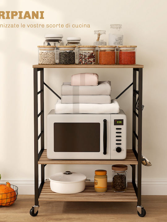 HomCom Metallic Kitchen Trolley 3 Tiers Gray 60x40x84cm
