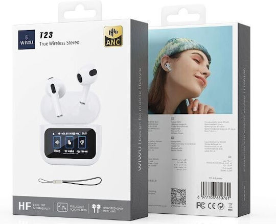 Wiwu T23 Earbud Bluetooth Handsfree Ακουστικά με Θήκη Φόρτισης Λευκά