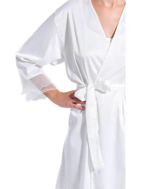 Jeannette Lingerie Χειμερινή Γυναικεία Σατέν Ρόμπα Off White