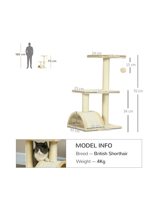 Pawhut Scratching Post Cat Trees Beige 3 levels 40x35x72cm