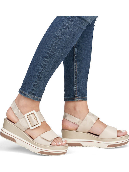 Anatomic Women's Leather Ankle Strap Platforms Gold