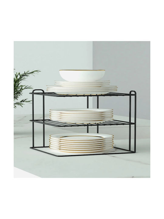 Femmit Metal 3-Tier Shelf Kitchen Cabinet Bathroom Organization Set of 2 Pieces 21x21x23 Cm Black